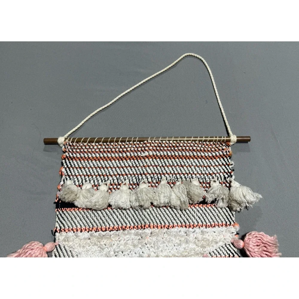 Anthropologie Woven Wall Hanging Tapestry Boho Fringe Textile Art 20x10.4
